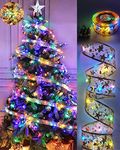 Christmas Ribbon Lights 32.8ft (2X16.4ft) 100 LED Lights Christmas Tree Xmas Lights Battery Operated Copper Wire Ribbon Bows Fairy String Lights for New Year Party Weddings Christmas Tree Decorations