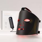 Umitec LED Face Mask, Red Light Therapy Mask, Five Modes Red & Blue LED, Remote Control, 4000mAh, Storage Bag, Head Strap, Eye Pads(S/M/L), Office and Home Use, Gift for Mother, Girls(Black)