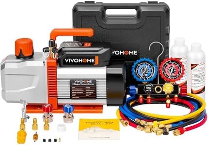 VIVOHOME VG Series AC Vacuum Pump and Gauge Set, 1.5 HP 14.4CFM 2 Stage HVAC Vacuum Pump and 4 Way Manifold Gauge Kit with 5ft Hoses for R134a R12 R22 R502 R410a Auto HVAC Systems Commercial Use