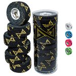 GRIP MAMBA Elastic Athletic Finger Tape, 1” Wide w/Premium Adhesive, Protects Hand Thumb & Enhances Grip, Sleeve Blister Wrap for Sports, Golf, Tennis, BJJ, Basketball, Climbing (6 ROLL, Black)