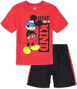 Disney Mickey Mouse Toddler Boys Athletic Graphic T-Shirt and Mesh Shorts Set Red 3T