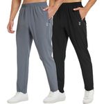 frueo 2 Pack Tracksuit Bottoms Men Lightweigt Jogging Trousers with Zipper Pockets Work Joogers Fit Sport Casual Sweatpants for Running Gym Training(0601) Black Grey-L