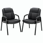 Sweetcrispy Waiting Room Chairs Reception Chairs Office Guest Chairs Set of 2, Big and Tall Desk Chair No Wheels Executive Office Chair PU Leather Conference Room Chairs Lobby Chairs with Padded Arms