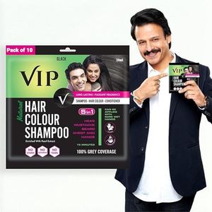 VIP Hair Colour Shampoo Black, 20ml (Pack of 10) | 100% Grey Hair Coverage, Ammonia Free
