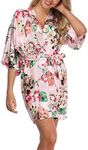 Old-Times Women's Satin Robes Bride Bridesmaid Bridal Party Silky Robes Soft Loungewear Pure Color & Floral S-XXL, Floral-light Pink, Small