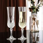 Farielyn-X Italian Style Classic White or Red Wine Glasses 180 ml Premium Crystal Clear Diamond Cut Glass | Perfect for Cocktail, Brandy, Mocktail, Champagne Set of (Long Big cry.$, 4)