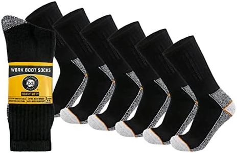 Mens Heavy Duty Steel Toe Work Cotton Socks, Thick Triple Cushioned Warm Crew Socks, Fits Mens US Shoe size 10-13, 6 Pairs Black, 9-12