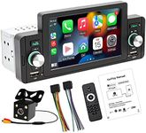 1 Din CarAutoPlayar Stereo Media Receiver 5" Touch Screen Car Radio with Apple CarPlayer Android Auto Support Bluetooth Hands Free Calling FM SWC USB AUX Mirror Link+ 4LED Backup Camera