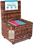BIRDROCK HOME Seagrass Rolling File Cabinet - Storage Organizer Box with Lid - Home Office Decor - Decorative Organize - Letter Legal Hanging Filing Container - Strong Durable Toy Pillow - Espresso