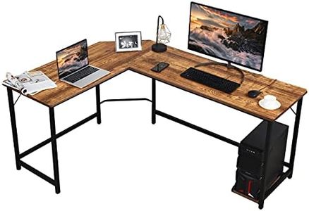 L-Shaped Corner Computer Desk, Home Office Desk PC Laptop Study Table, with CPU Stand & Spacious Surface, Adjustable Foot Pads, Computer Workstation for Bedroom, Study Room (Brown)