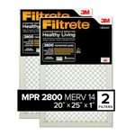 Filtrete 20x25x1 Air Filter, MPR 2800, MERV 14, Healthy Living Ultrafine Particle Reduction 3-Month Pleated 1-Inch Air Filters, 2 Filters