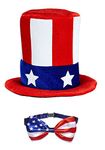 Mega_Jumble® Mr. America Uncle Sam Top Hat and USA Flas Bow Tie 2 Piece Kit for USA America Superbowl Independece Day 4th July Adult Unisex Fancy Dress Costume Accessories