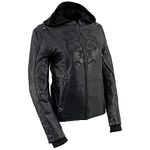 Milwaukee Leather ML2066 Women's 3/4 Black Leather Hoodie Jacket with Reflective Tribal Design - Medium