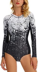 KEOYA Women's Athletic Sporty Monokini Bathing Suit Leotard Bikini Bodysuit Long Sleeve Sun Protection Rash Guard Swimsuit Water Suit One Piece Thong Surfing Suit