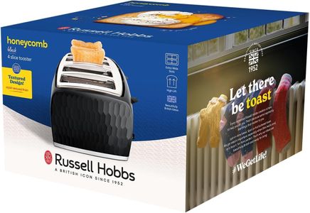 Russell Hobbs Honeycomb 4-Slice Toaster – Black, Wide Slots