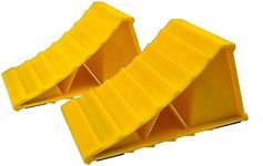 HOXWELL 1 Pair Wheel Chocks for Travel Trailers, Non Slip Heavy Duty Yellow Wheel Chock with Rope, Lightweight Wheel Stoppers for Cars Camper Trucks RVs, Easy to Carry & Suitable for Most Tyre Sizes