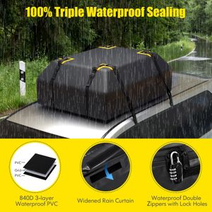 COSTWAY Car Roof Bag, 15 Cu Ft Waterproof Cargo Carrier – Black with Lock & Straps