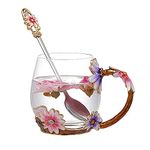 evecase Enamels Daisy Flower Tea Cup/Coffee Mug with Spoon Set, Gifts for Women/Wife/Mum/Teacher/Friends,Mothers Day Gifts,Birthday Gifts for Her,Christmas Gifts for Women,Pretty Mug(Purple)