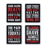 HPNIUB Inspirational Quotes Art Prints, Set of 4 (8”X10”), Chalkboard Motivational Canvas Poster, Hard Work Painting Be Strong Be Brave Wall Art for Classroom Kids Teens Bedroom Office, No Frame