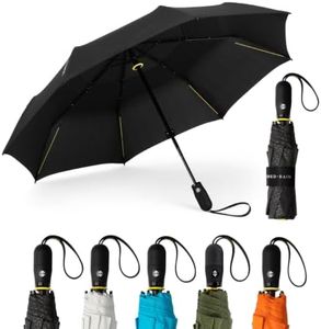 ShedRain Vex Black Compact Umbrella, Folds to 11", 43" Arc, One-Hand Operation, Windproof up to 75 mph