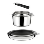 Cuisinox Malice 6-Piece Set - 3 Saucepans and 2 Coated Pans and 1 Black Handle