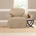 SureFit Heavy Weight Cotton Canvas 1 Piece T Cushion Chair Slipcover in Khaki