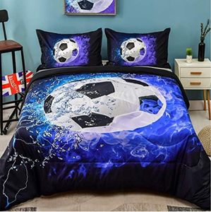 Andency 3D Soccer Comforter Full(79x90 Inch), 3 Pieces(1 Soccer Comforter, 2 Pillowcases) Sport Microfiber Bedding Set for Boy Kids Teens
