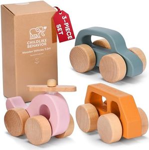 Childlike Behavior Wooden Car for Toddler - Wood Push Truck Vehicle - Montessori Inspired Wooden Rattle Teething Toys - Baby Wood Cars for Kids, Boys, & Girls