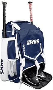 Hit Run Steal Navy Blue Softball Baseball Bag - Holds 4 Bats, Glove, Water Bottle, Shoe Compartment, Helmet, Fence Hook for Equipment & Gear
