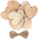 Kurtzy 100 Pack of Wooden Hearts with 10m Natural Twine - 10x10cm Unfinished Wooden Shaped Heart Set with Holes - Decorations for Weddings, Parties, Anniversaries, Personalised Gifts, Arts and Crafts