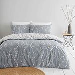 Nanko Queen Duvet Cover Set White Floral & Grey Flower Leaf Print Pattern Double Sided 3pc 90x90 Microfiber Comforter Quilt Bedding Cover with Zip Ties - Modern Farmhouse for Men and Women Teen Gray