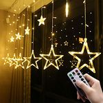 shsyue Christmas Window Lights Decorations Indoor-LED Star Curtain Lights-Xmas Window Lights Outdoor-12 Stars 138 Fairy String Lights for Bedroom,Wedding,Party-USB Operated 8 Modes-Warm White