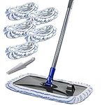 Masthome Extra Large Microfiber Mop for Floor Cleaning, 16“ Flat Mop with 5 Reusable & Washable Mop Refills for Wet & Dry Use, Dust Mop for Hardwood Laminate Tile Ceramic, 1 Cleaning Scraper Included