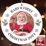 NewEleven Baby's First Christmas Ornament 2024 - Baby Picture Frame Newborn Gift, First Time Parents Gift, Family of 3 First for New Parents - Double-Sided Printing Photo Frame Ornament