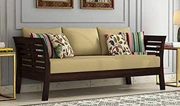 PRIYANSHU WOOD CRAFT Sheesham Wood 3 Seater Sofa Set for Living Room Wooden Sofa for Office & Lounge (Walnut)