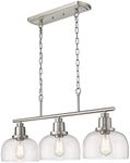 EAPUDUN 3-Light Kitchen Island Light, Farmhouse Pendant Lighting for Dining Room Pool Table Ceiling Light, Brushed Nickel Finish with Clear Glass, PDA1125-BNK