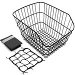 Hoobbii Rear Bike Basket, Waterproof Metal Wire Bicycle Basket with Adjustable Cargo Net and Waterproof Rainproof Cover Fits to Most Rear Bike Racks