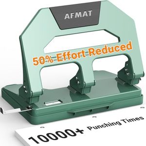 AFMAT Heavy Duty 3 Hole Puncher, 40-Sheet Three Hole Punch Heavy Duty, 50% Reduced Effort Paper Punch, 10000+ Punching Times, Metal Hole Puncher 3 Ring w/Large Tray, Bulit-in S.S. Paper Guide, Green