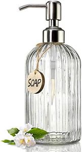 JASAI 18 Oz Clear Glass Soap Dispenser with Rust Proof Stainless Steel Pump, Refillable Liquid Hand Soap Dispenser for Bathroom, Premium Kitchen Soap Dispenser (Clear).