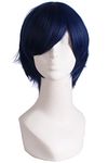 MapofBeauty Cosplay Costume Men's Short Straight Wig (Black/Blue)