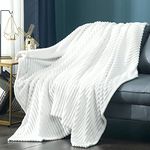 Vessia Flannel Fleece White Throw Blanket(50X70 Inch), Lightweight Couch White Blanket, Warm and Soft Stripe Bed Blanket, Cozy Comfy Microfiber Ribbed Sofa Blanket for All Season