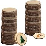 Kurtzy Natural Unfinished Wood Slices (50 Pack) - 6-7cm/2.36-2.76 inches Diameter - Wooden Log Circles with Bark and No Hole - for DIY Arts and Crafts, Christmas Ornaments and Wedding Decorations