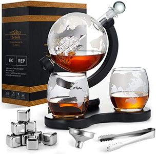 Zcoolo Juego de Decantador de Whisky, Decantador de 850 ml, 2 Vasos de Globo Grabados, Embudo de Acero Inoxidable y 8 Cubitos de Hielo de Piedras de Whisky de Acero Inoxidable (B)