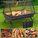 YITAHOME 27-Inch Outdoor Wood-Burning Fire Pits with Cooking BBQ Grill Grate, Spark Screen, Poker, Built-in Grate and Bag for Outside, Backyard, Balcony, Patio