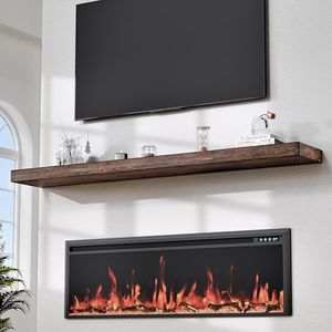 Weyderk 72 Inch Fireplace Mantel Shelf - 8" Deep Solid Wood Floating Mantel for Over Fireplace - 120LBS with Invisible Bracket - Handcrafted TV Decor for Livingroom & Bedroom -Charred Rustic Brown