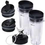 Replacement Parts Compatible with Nutri Ninja, Blender Blade 6 Fins and 2 Pcs 16oz Single Serve Blender Cup Set Compatible with Ninja BL660 BL740 BL770 BL780 BL771 BL772 BL773CO