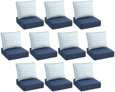 Pugire Luxury 6" Thick Outdoor Cushions 24x24x6, 10-Set Deep Seat Patio Cushions with Removable Boho Diamond Cover, Waterproof & Fade Resistant Replacement for Wicker Chair, Loveseat, Sofa - Blue