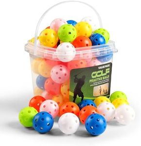 Golf Practice Balls Plastic Value 50 Pack and Golf Ball Bucket with Handle, Limited Flight Sports Training Ball, Indoor Outdoor Backyard Garden Driving Range Use (Mixed Color)