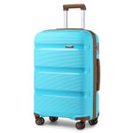 Kono Large Suitcase Hard Shell Travel Trolley 4 Spinner Wheels Lightweight Polypropylene Check in Luggage with TSA Lock (Blue/Brown)