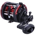 Sougayilang Trolling Reel, Level Wind Conventional Reel Graphite Body Fishing Reel, Round Baitcasting Reel，Durable Stainless-Steel, 35Lbs Max Drag Large Line Capacity Fishing Reels30L